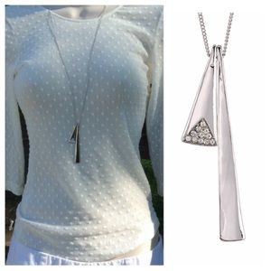 Olivia Welles Zaria Silver Plated Crystal Necklace Long Triangle